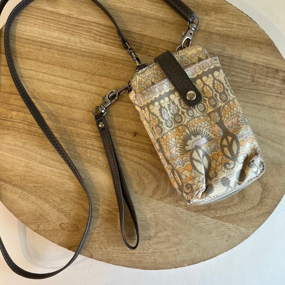 Sakroots Peace Sign Printed Mini Card Holder Wallet Clutch Crossbody Bag